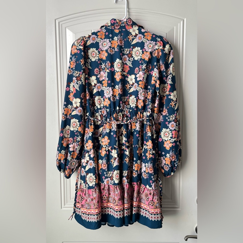 Baltic Born Jane Short Dress Floral Mini Teal Pink Long Sleeve Size S NWT - Picture 4 of 16
